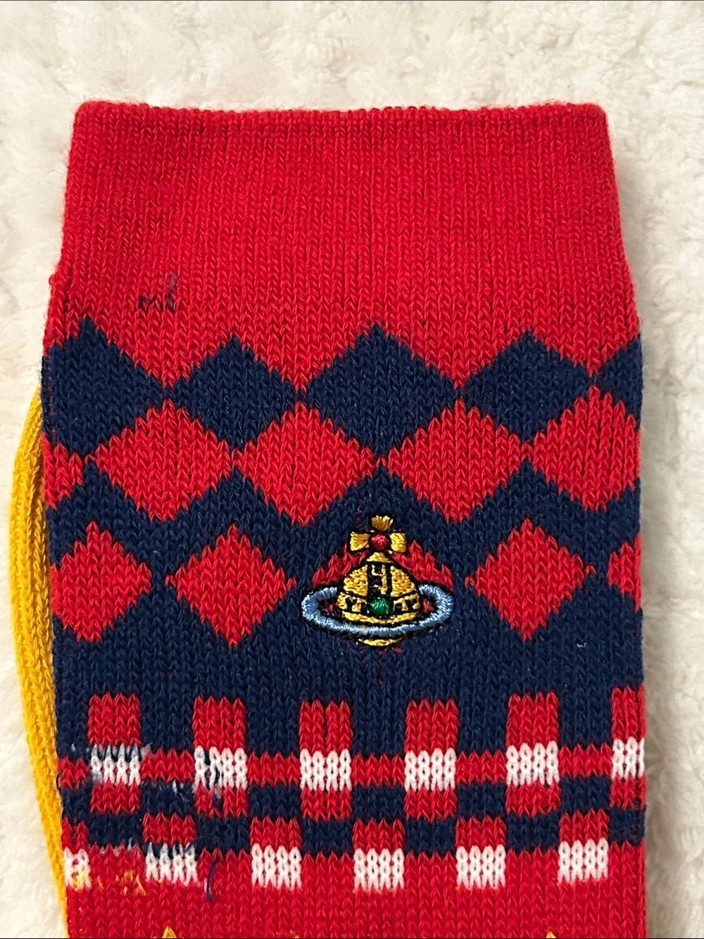 Vivienne Westwood Women’s Argyle Crew Socks in Red, Navy & Yellow - Medium (6-8)